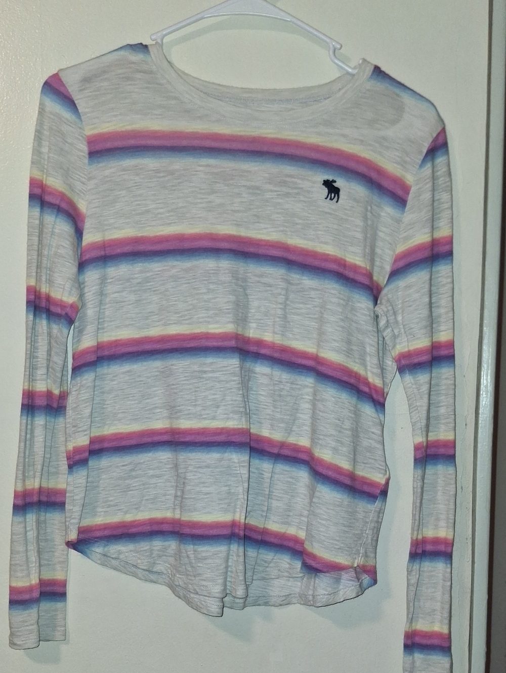 abercrombie kids White Long-Sleeve Rainbow Stripe Tee